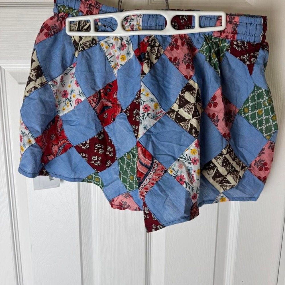 Warm NWT Patchwork Shorts Blue Floral Bandana Quilt Boho Cottagecore Festival